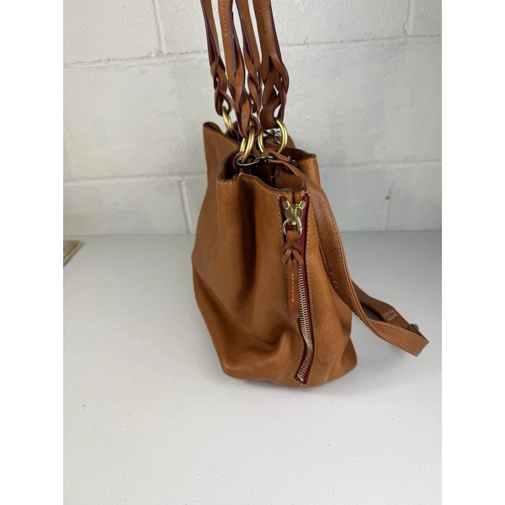 Dooney Bourke Florentine Leather Large Zip Barlow Satchel Handbag Purse Natural